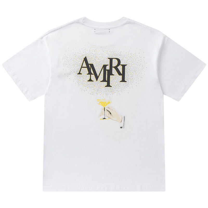 AMIRI Crystal Embellished Champagne Logo T-Shirts